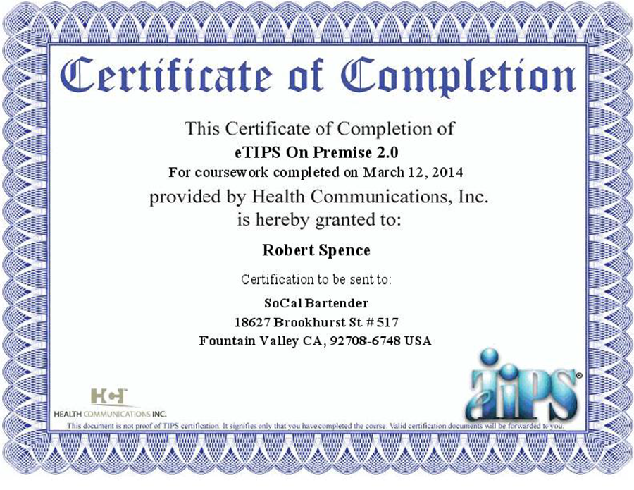 TIPS Certificate of Completion - Robert Spence